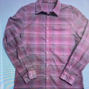 Lululemon Men's Long Sleeve Button Up Shirt Plaid Pink Grey Zipper Pocket Size L